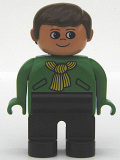 LEGO 4555pb190 Duplo Figure, Male, Black Legs, Green Top with Yellow Scarf, Brown Hair