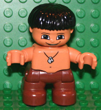 LEGO 47205pb019 Duplo Figure Lego Ville, Child Boy, Reddish Brown Legs, Stone Necklace Pattern, Black Hair (Caveman)