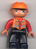 LEGO 47394pb001 Duplo Figure Lego Ville, Male, Black Legs, Orange Vest, Orange Construction Helmet