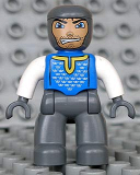 LEGO 47394pb020 Duplo Figure Lego Ville, Male Castle, Dark Bluish Gray Legs, Blue Chest, White Arms, Dark Bluish Gray Hands