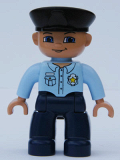 LEGO 47394pb034 Duplo Figure Lego Ville, Male Police, Dark Blue Legs, Light Blue Top with Badge, Flesh Hands, Black Hat