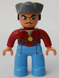 LEGO 47394pb050 Duplo Figure Lego Ville, Male Pirate, Medium Blue Legs, Dark Red Top, Dark Bluish Gray Pirate Hat, Blue Eyes