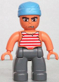 LEGO 47394pb060 Duplo Figure Lego Ville, Male Pirate, Dark Bluish Gray Legs, Red and White White Striped Top, Medium Blue Rag Hat (Pirate)