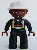 LEGO 47394pb076 Duplo Figure Lego Ville, Male Fireman, Black Legs, Brown Hands, White Helmet, Brown Face