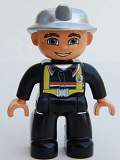 LEGO 47394pb077 Duplo Figure Lego Ville, Male Fireman, Black Legs, Flesh Hands, Silver Helmet, Blue Eyes