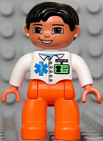 LEGO 47394pb086 Duplo Figure Lego Ville, Male Medic, Orange Legs, White Top with ID Badge and EMT Star of Life Pattern, Black Hair, Brown Eyes