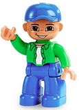 LEGO 47394pb087 Duplo Figure Lego Ville, Male, Blue Legs, Bright Green Top with White Undershirt, Blue Cap