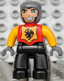 LEGO 47394pb092 Duplo Figure Lego Ville, Male Castle, Black Legs, Red Chest, Bright Light Orange Arms, Dark Bluish Gray Hands, Wide Grin