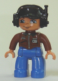 LEGO 47394pb121 Duplo Figure Lego Ville, Male, Blue Legs, Brown Top with ID Badge, Black Cap with Headset