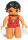 LEGO 47394pb132 Duplo Figure Lego Ville, Female, Red Swimsuit with Yellow Bow, Black Hair