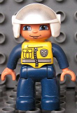 LEGO 47394pb138 Duplo Figure Lego Ville, Male Police, Dark Blue Legs & Jumpsuit with Yellow Vest, White Helmet