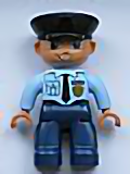 LEGO 47394pb141 Duplo Figure Lego Ville, Male Police, Dark Blue Legs, Light Blue Top with Badge and Tie, Flesh Hands, Black Hat