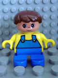 LEGO 6453pb006 Duplo Figure, Child Type 2 Boy, Blue Legs, Yellow Top with Blue Overalls, Brown Hair