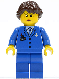 LEGO air047 Airport - Blue 3 Button Jacket & Tie, Dark Brown Hair Ponytail Long French Braided