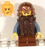 LEGO cas355 Fantasy Era - Dwarf, Dark Brown Beard, Copper Helmet with Studded Bands, Sand Blue Arms, Vertical Cheek Lines