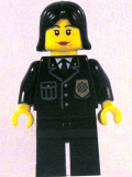 LEGO cop053 Police - City Suit with Blue Tie and Badge, Black Legs, Black Female Hair