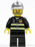 LEGO cty0004 Fire - Reflective Stripes, Black Legs, Silver Fire Helmet, Gray Beard