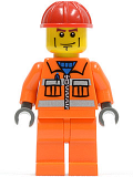 LEGO cty0052 Construction Worker - Orange Zipper, Safety Stripes, Orange Arms, Orange Legs, Red Construction Helmet
