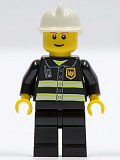 LEGO cty0090 Fire - Reflective Stripes, Black Legs, White Fire Helmet, Brown Eyebrows, Thin Grin, Yellow Hands
