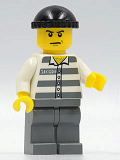 LEGO cty0100 Police - Jail Prisoner 50380 Prison Stripes, Dark Bluish Gray Legs, Black Knit Cap, Angry Eyebrows and Scowl