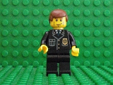 LEGO cty0101 Police - City Suit with Blue Tie and Badge, Black Legs, Vertical Cheek Lines, Reddish Brown Hair