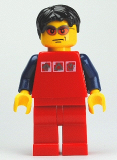 LEGO cty0108 Red Shirt with 3 Silver Logos, Dark Blue Arms, Red Legs