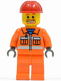 LEGO cty0111 Construction Worker - Orange Zipper, Safety Stripes, Orange Arms, Orange Legs, Red Construction Helmet, Beard around Mouth