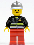 LEGO cty0115 Fire - Reflective Stripes, Red Legs, Silver Fire Helmet, Brown Eyebrows, Thin Grin
