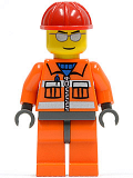 LEGO cty0125 Construction Worker - Orange Zipper, Safety Stripes, Orange Arms, Orange Legs, Dark Bluish Gray Hips, Red Construction Helmet, Silver Sunglasses