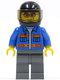 LEGO cty0151 Blue Jacket with Pockets and Orange Stripes, Dark Bluish Gray Legs, Black Helmet, Orange Sunglasses