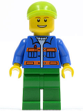 LEGO cty0162 Blue Jacket with Pockets and Orange Stripes, Green Legs, Lime Short Bill Cap