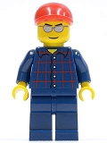 LEGO cty0163 Plaid Button Shirt, Dark Blue Legs, Red Short Bill Cap, Silver Sunglasses