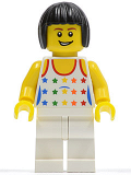 LEGO cty0182 Shirt with Female Rainbow Stars Pattern, White Legs, Black Bob Cut Hair