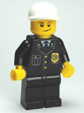 LEGO cty0199 Police - City Suit with Blue Tie and Badge, Black Legs, White Short Bill Cap, Crooked Smile