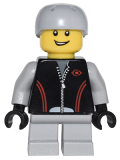 LEGO cty0332 Leather Jacket with Zipper, Red Lines and Logo Pattern, Light Bluish Gray Short Legs, Light Bluish Gray Sports Helmet
