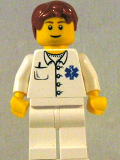LEGO doc035 Doctor - EMT Star of Life Button Shirt, White Legs, Dark Orange Short Tousled Hair