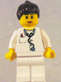 LEGO doc036 Doctor - Lab Coat Stethoscope and Thermometer, White Legs, Reddish Brown Female Ponytail Hair, Dual Sided Head