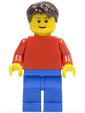 LEGO game008 Plain Red Torso with Red Arms, Blue Legs, Dark Brown Short Tousled Hair