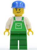 LEGO ovr037 Overalls Green with Pocket, Green Legs, Blue Cap, Smirk and Stubble Beard