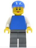 LEGO pln116 Plain Blue Torso with White Arms, Dark Bluish Gray Legs, Blue Short Bill Cap, Female Dual Sided Head