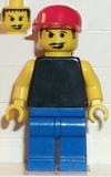 LEGO soc004 Plain Black Torso with Yellow Arms, Blue Legs, Red Cap (Soccer Fan)