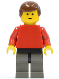 LEGO soc005 Plain Red Torso with Red Arms, Dark Gray Legs, Brown Male Hair