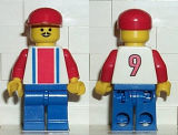 LEGO soc047 Soccer Player Red & Blue Team  #9 on Back and Red Cap