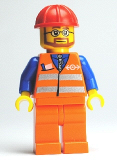 LEGO trn224 Orange Vest with Safety Stripes - Orange Legs, Red Construction Helmet, Beard and Glasses
