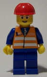 LEGO trn226 Orange Vest with Safety Stripes - Blue Legs, Gray Frame Glasses, Red Construction Helmet