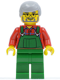 LEGO twn055 Overalls Farmer Green, Light Bluish Gray Hair, Glasses