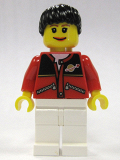 LEGO twn056 Red Jacket with Zipper Pockets and Classic Space Logo, White Legs, Black Female Ponytail Hair, Brown Eyebrows (10199)