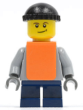 LEGO twn059 Plain Light Bluish Gray Torso, Dark Blue Short Legs, Knit Cap, Orange Vest (10199)