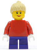 LEGO twn090 Plain Red Torso with Red Arms, Dark Purple Short Legs, Tan Female Ponytail Hair, Brown Eyebrows (10199)