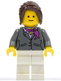 LEGO twn100 Dark Bluish Gray Jacket with Magenta Scarf, White Legs, Dark Brown Hair Ponytail Long with Side Bangs